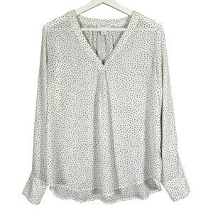 Carolina Belle Blouse Size M Polka Dot Print Long Sleeve V-Neck Flowy Polyester